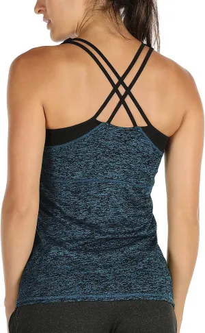 icyzone Women's Activewear Workout Yoga Spaghetti Strap Racerback Tank Top with Built in Bra