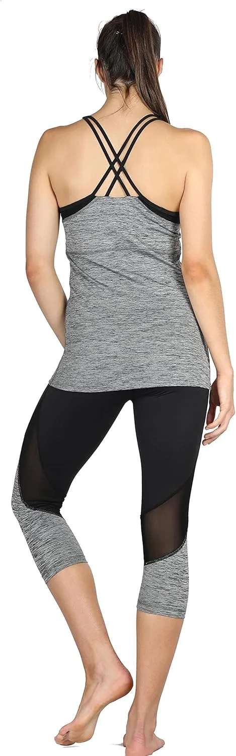 icyzone Women's Activewear Workout Yoga Spaghetti Strap Racerback Tank Top with Built in Bra