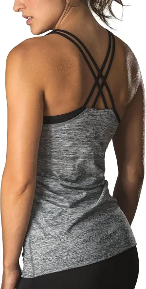 icyzone Women's Activewear Workout Yoga Spaghetti Strap Racerback Tank Top with Built in Bra