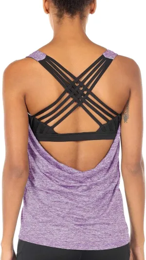 icyzone Women's Open Back Workout Athletic Yoga Tank Tops with Built in Bra