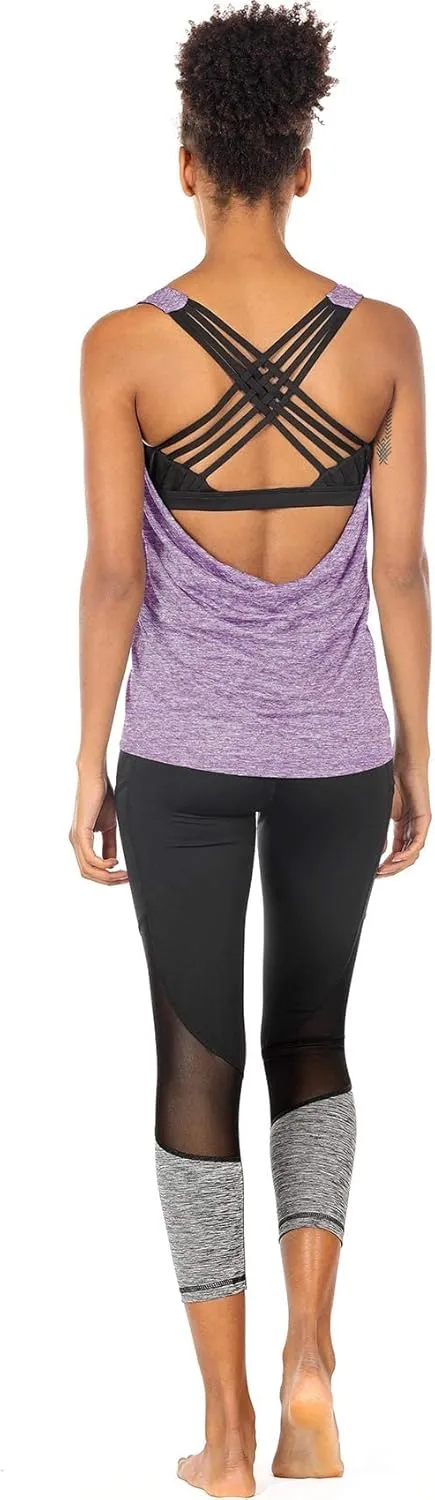 icyzone Women's Open Back Workout Athletic Yoga Tank Tops with Built in Bra