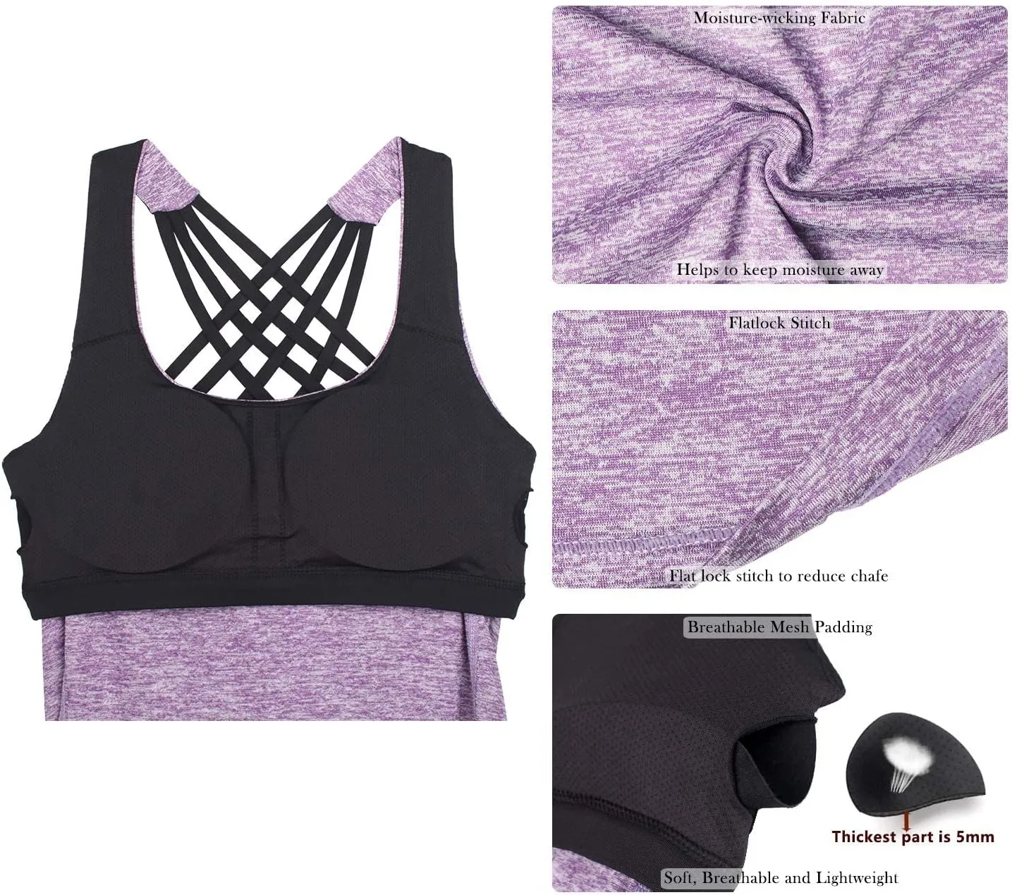 icyzone Women's Open Back Workout Athletic Yoga Tank Tops with Built in Bra