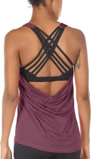 icyzone Women's Open Back Workout Athletic Yoga Tank Tops with Built in Bra