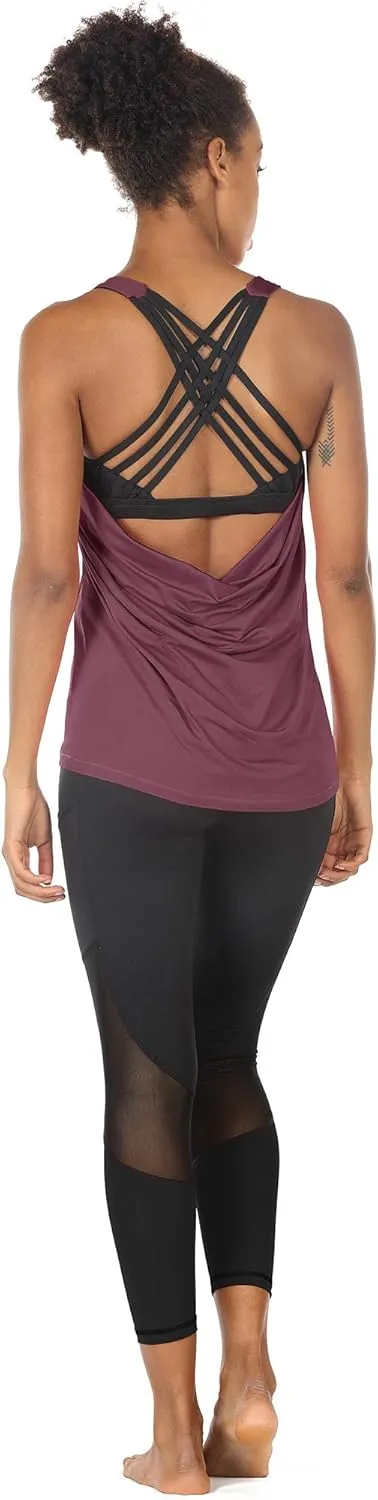 icyzone Women's Open Back Workout Athletic Yoga Tank Tops with Built in Bra
