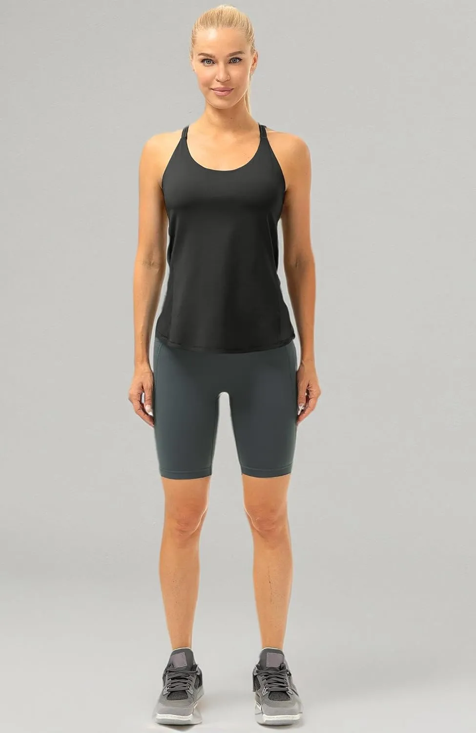 icyzone Workout Tank Tops Built in Bra - Women's Strappy Athletic Yoga Tops, Running Exercise Gym Shirts