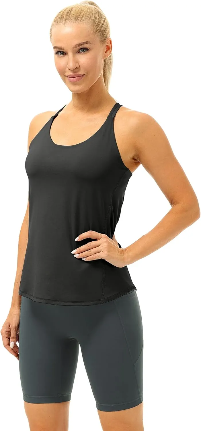 icyzone Workout Tank Tops Built in Bra - Women's Strappy Athletic Yoga Tops, Running Exercise Gym Shirts