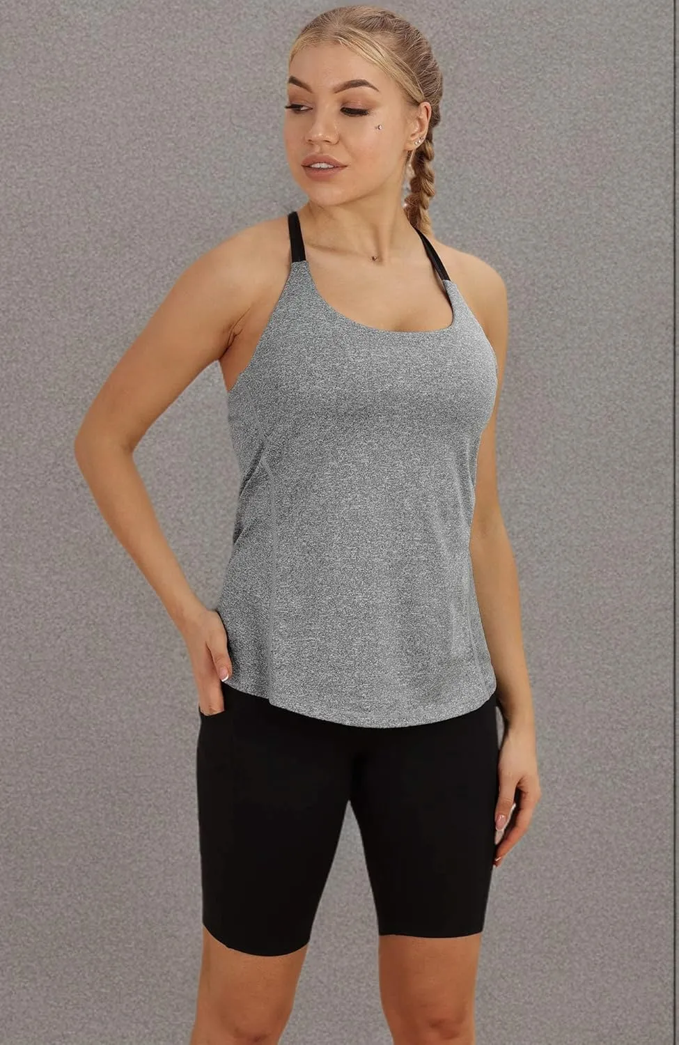 icyzone Workout Tank Tops Built in Bra - Women's Strappy Athletic Yoga Tops, Running Exercise Gym Shirts