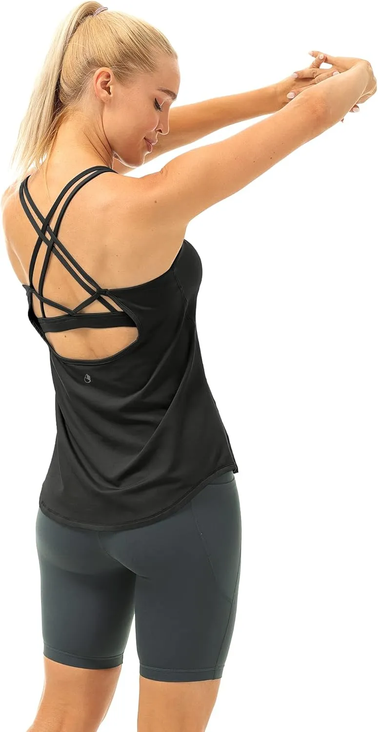 icyzone Workout Tank Tops Built in Bra - Women's Strappy Athletic Yoga Tops, Running Exercise Gym Shirts