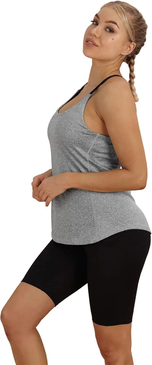 icyzone Workout Tank Tops Built in Bra - Women's Strappy Athletic Yoga Tops, Running Exercise Gym Shirts