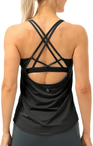 icyzone Workout Tank Tops Built in Bra - Women's Strappy Athletic Yoga Tops, Running Exercise Gym Shirts