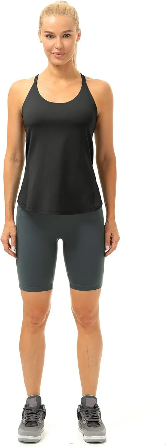 icyzone Workout Tank Tops Built in Bra - Women's Strappy Athletic Yoga Tops, Running Exercise Gym Shirts