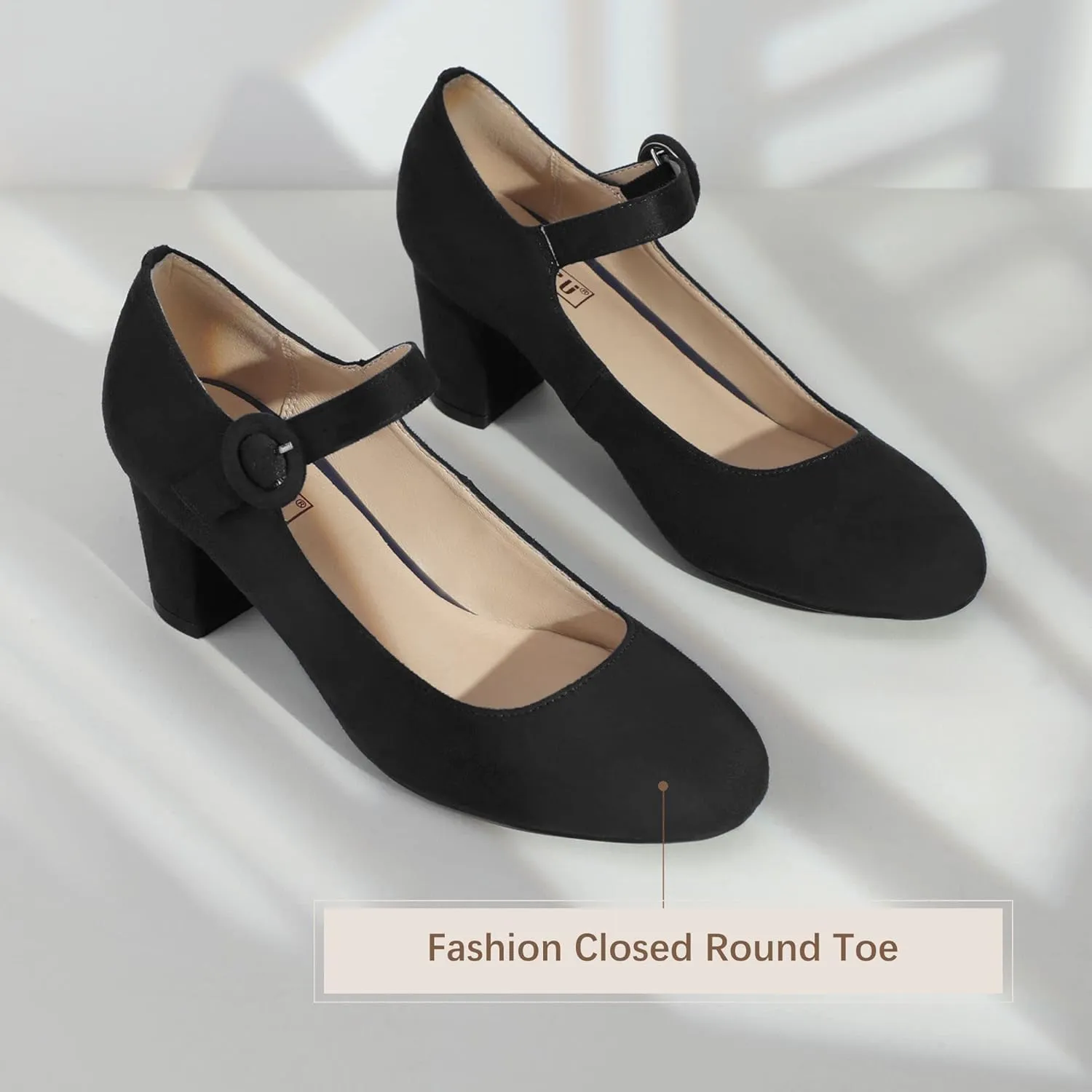 IDIFU Women's Candy Dress Mary Jane Shoes Low Block Heels Closed Round Toe Office Work Church Wedding Pumps