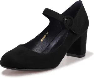 IDIFU Women's Candy Dress Mary Jane Shoes Low Block Heels Closed Round Toe Office Work Church Wedding Pumps