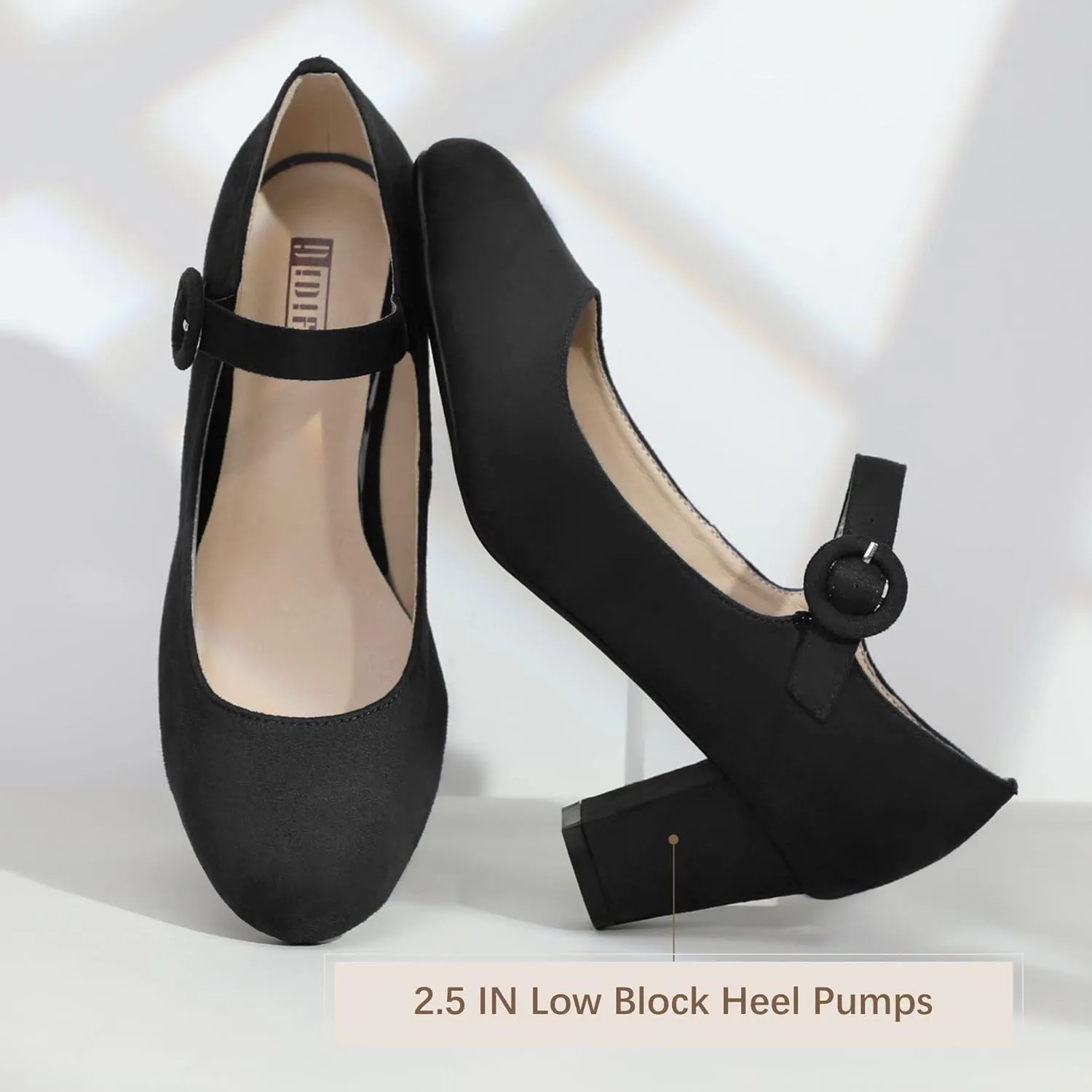 IDIFU Women's Candy Dress Mary Jane Shoes Low Block Heels Closed Round Toe Office Work Church Wedding Pumps