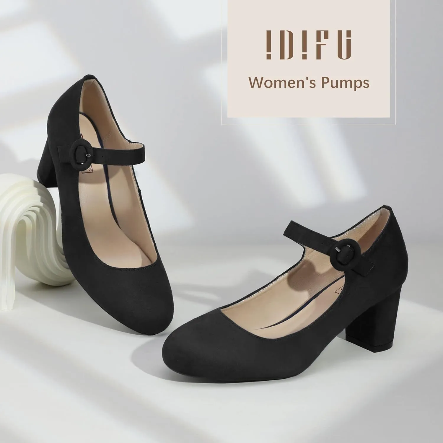 IDIFU Women's Candy Dress Mary Jane Shoes Low Block Heels Closed Round Toe Office Work Church Wedding Pumps