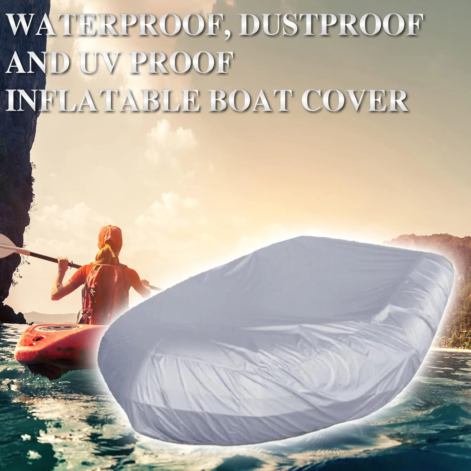 Inflatable Boat Cover Waterproof UV Sun Dust Protection Rubber Boat Dinghy Cover, 210D Oxford Cloth Fade and Tear Resistant Kayak Protection Cover-Black||380 * 94 * 46cm