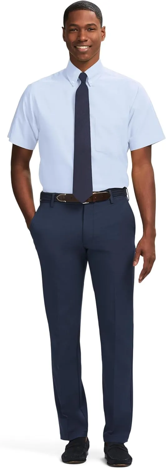 IZOD Men's Dress Shirt Regular Fit Oxford Short Sleeve All Over Stretch Button Down Collar