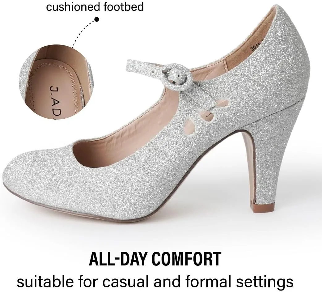 J. Adams Pixie Mary Jane Shoes Women Oxford Pumps - Cute Low Kitten High Heels - Retro Vintage Shoes for Women 1950s Mary Janes Round Toe Shoe with Ankle Strap - Women Dress Shoes