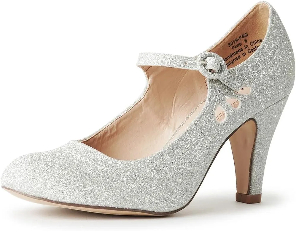 J. Adams Pixie Mary Jane Shoes Women Oxford Pumps - Cute Low Kitten High Heels - Retro Vintage Shoes for Women 1950s Mary Janes Round Toe Shoe with Ankle Strap - Women Dress Shoes