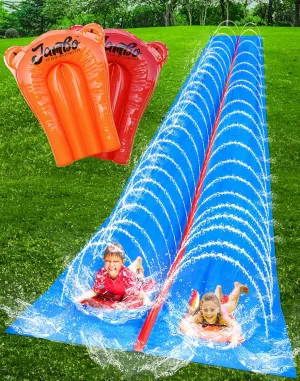 JAMBO 30FT x 8FT Water Slide and 2 Bodyboard Updated Model– Extra Long Extra Wide Slip Splash and Slide for Kids, Heavy Duty Backyard Lawn Waterslide, Outdoor Water Toy, Splash Mat Splash Pad
