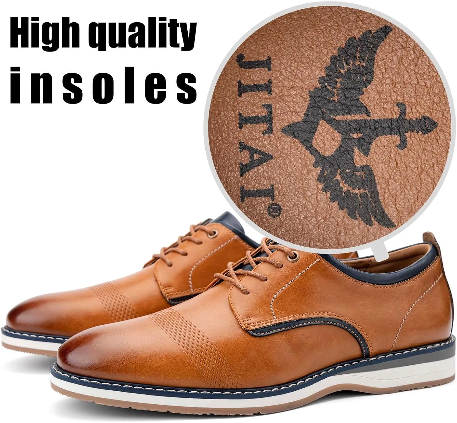 JITAI Men's Oxford Dress Shoes Lightweight Fashion Shoes with Wingtip Brogue & Lace-up Design