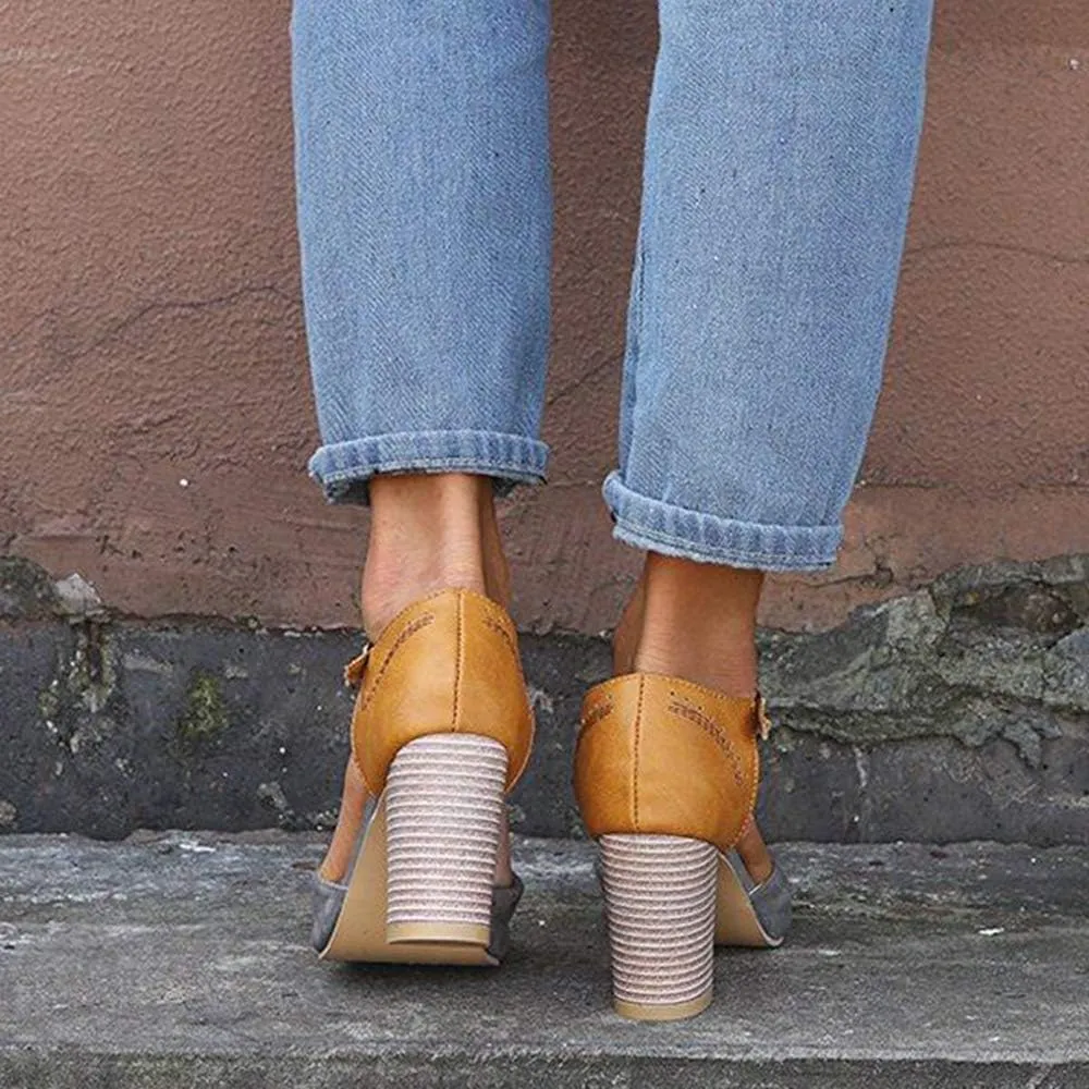 JITUUE Mary Jane Pumps Chunky Heels for Women Round Toe T-Strap Sandals Summer Oxford Shoes with Hollow
