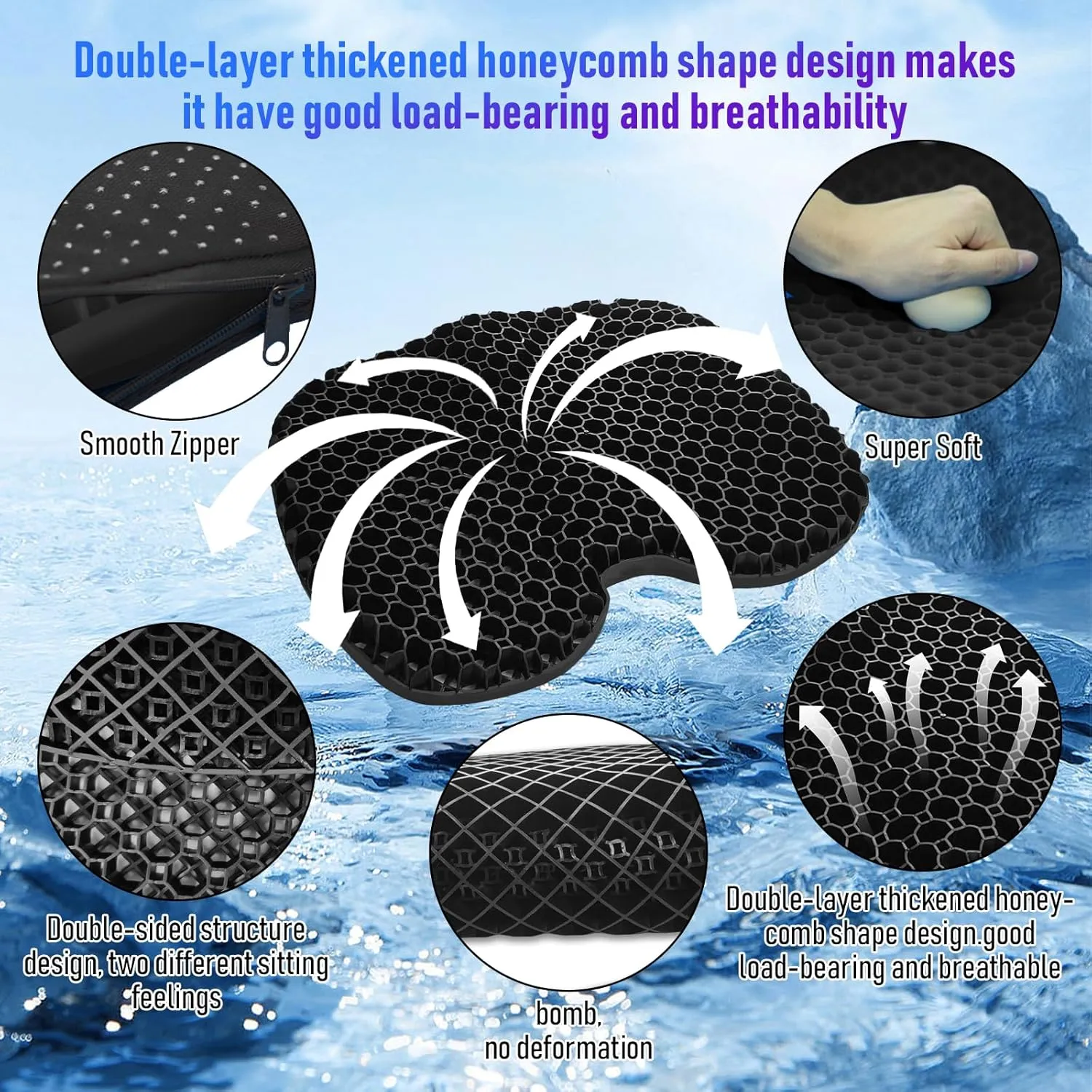 Kayak Seat Cushion, Thicken Anti Slip Waterproof Gel Kayak Seat, Portable Canoe Rowing Rubber Dinghy Pad for Stadium Sit in Kayak Inflatable Fishing Kayak Canoe Kayak Accessories