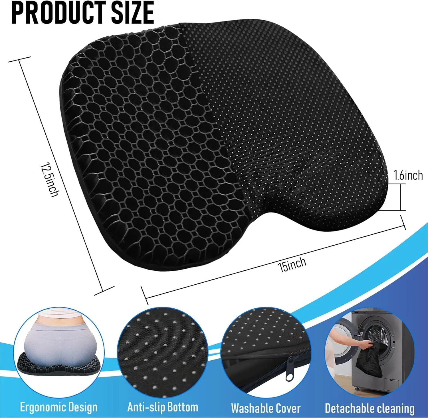 Kayak Seat Cushion, Thicken Anti Slip Waterproof Gel Kayak Seat, Portable Canoe Rowing Rubber Dinghy Pad for Stadium Sit in Kayak Inflatable Fishing Kayak Canoe Kayak Accessories