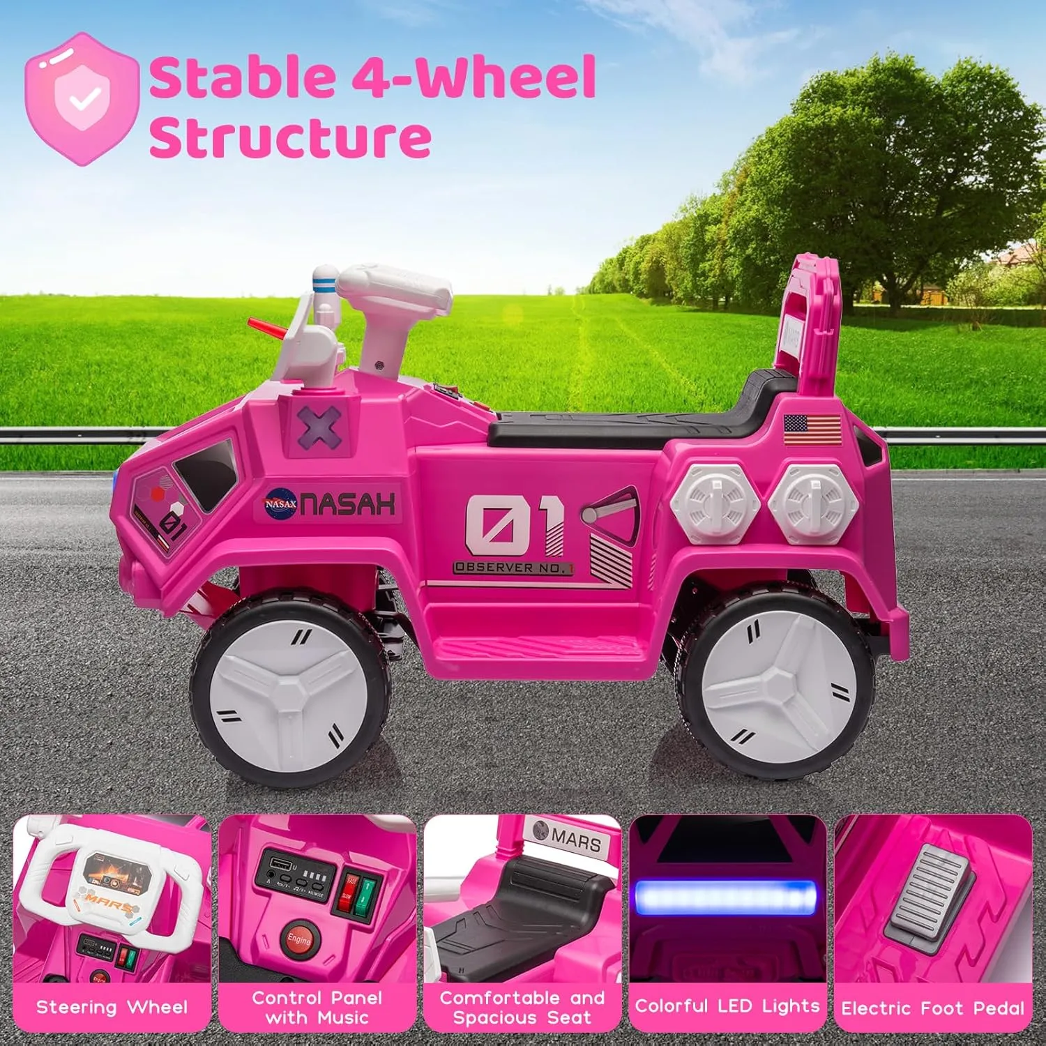 Kids Ride On ATV, Electric Toddlers Car, with Flash Lights, Music, Easy Control, for Indoor/Outdoor Use, Ride on Toy for Kids