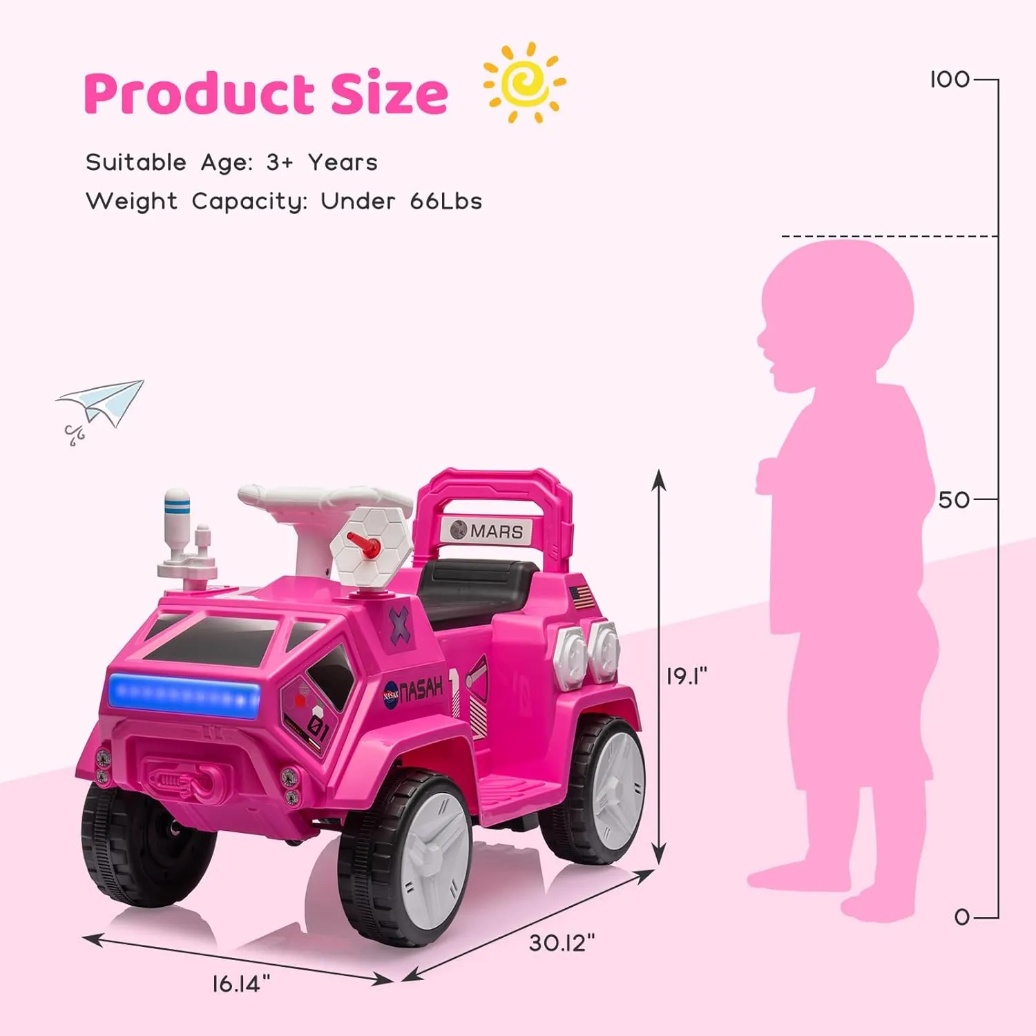Kids Ride On ATV, Electric Toddlers Car, with Flash Lights, Music, Easy Control, for Indoor/Outdoor Use, Ride on Toy for Kids