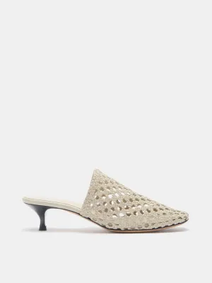 Kitten Mule / Ecru Woven Leather