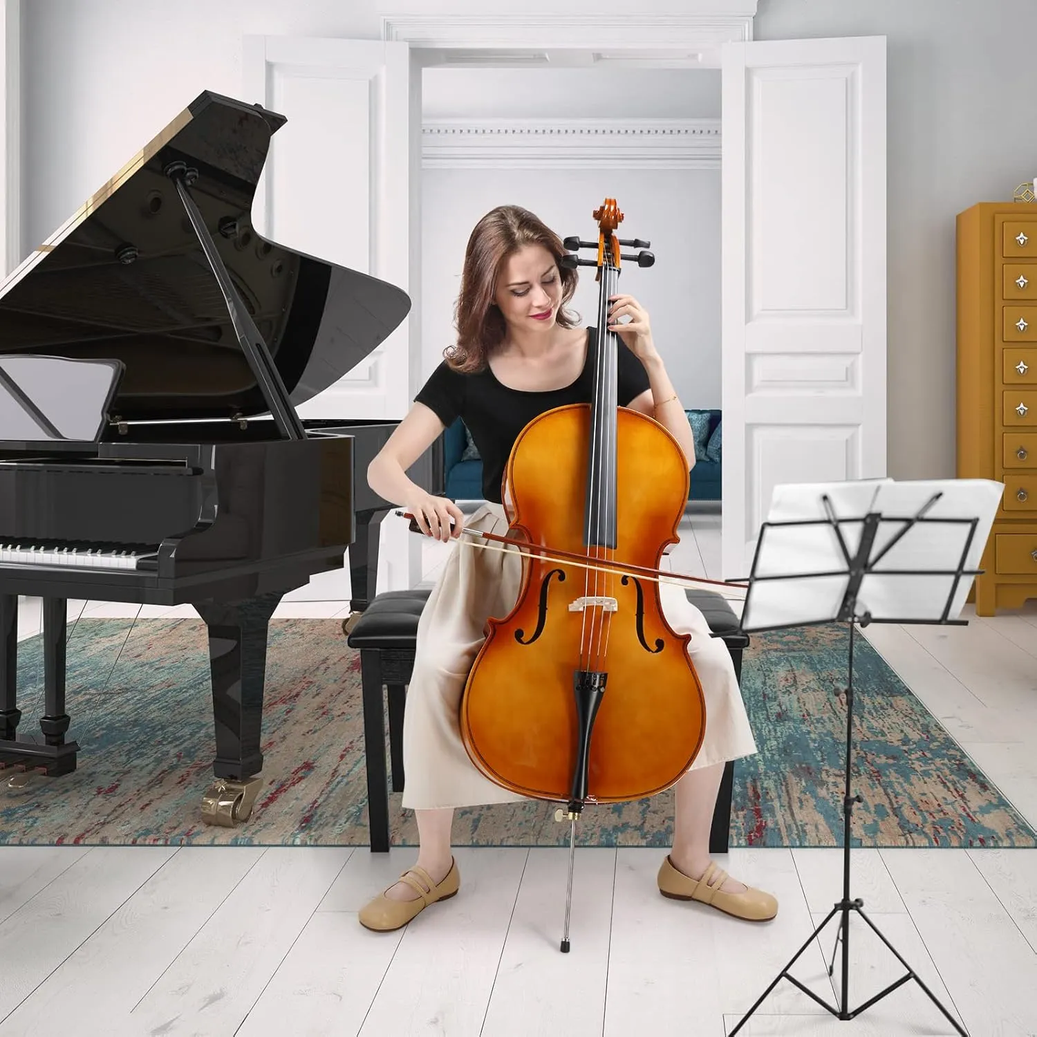 Ktaxon Full-Size Cello, Beginner Cello 4/4, Acoustic Cello Set with Portable Bag, Bow, Rosin, Bridge, Adults & Kids String Musical Instruments(Classic Retrovert)