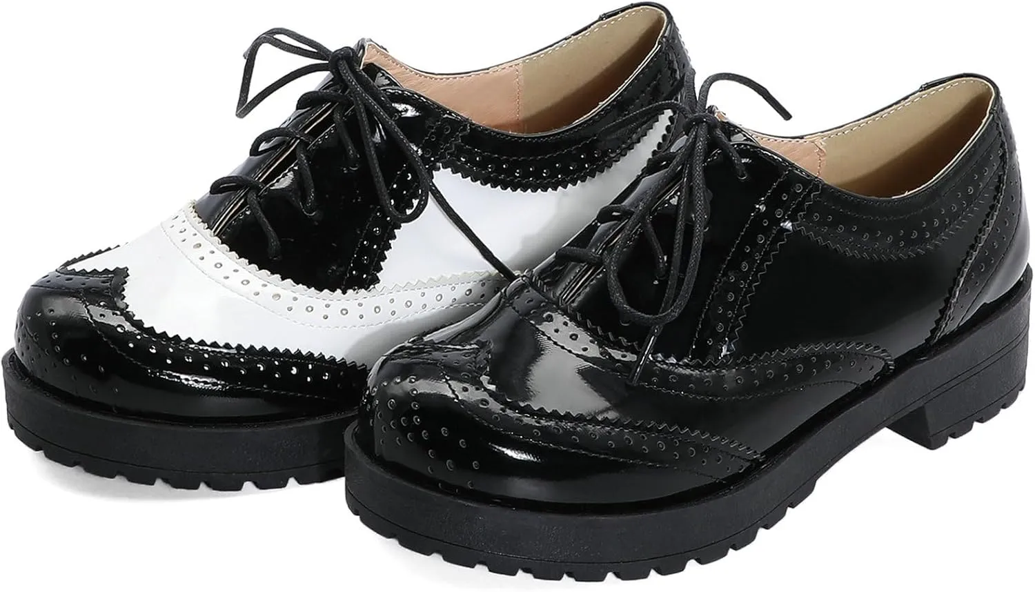 KysBloes Women Lace Up Platform Oxford Shoes Chunky Heel Wingtip Pumps Vintage Brogue Saddle Shoes