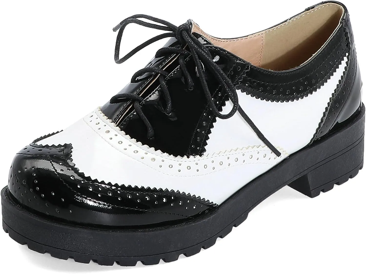 KysBloes Women Lace Up Platform Oxford Shoes Chunky Heel Wingtip Pumps Vintage Brogue Saddle Shoes