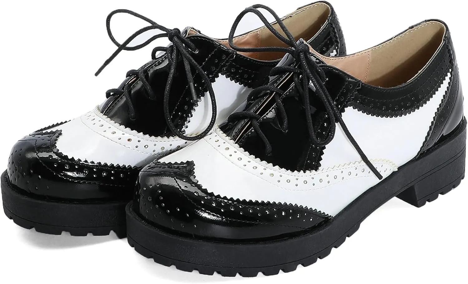KysBloes Women Lace Up Platform Oxford Shoes Chunky Heel Wingtip Pumps Vintage Brogue Saddle Shoes