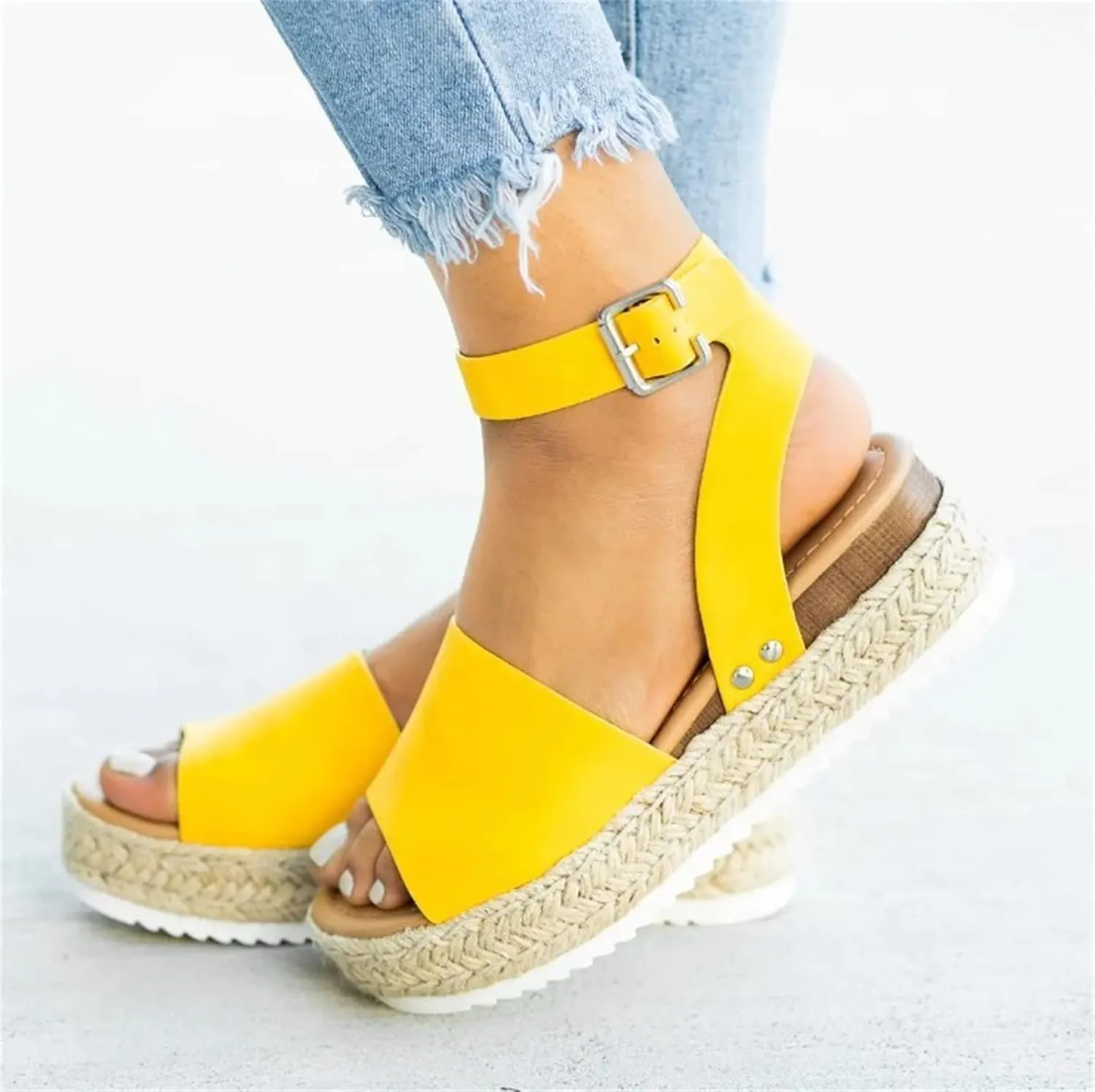 Ladmiple Wedge Sandals for Women Dressy Casual Summer Ankle Strap Open Toe High Heel Platform Slip on Espadrilles Sandal