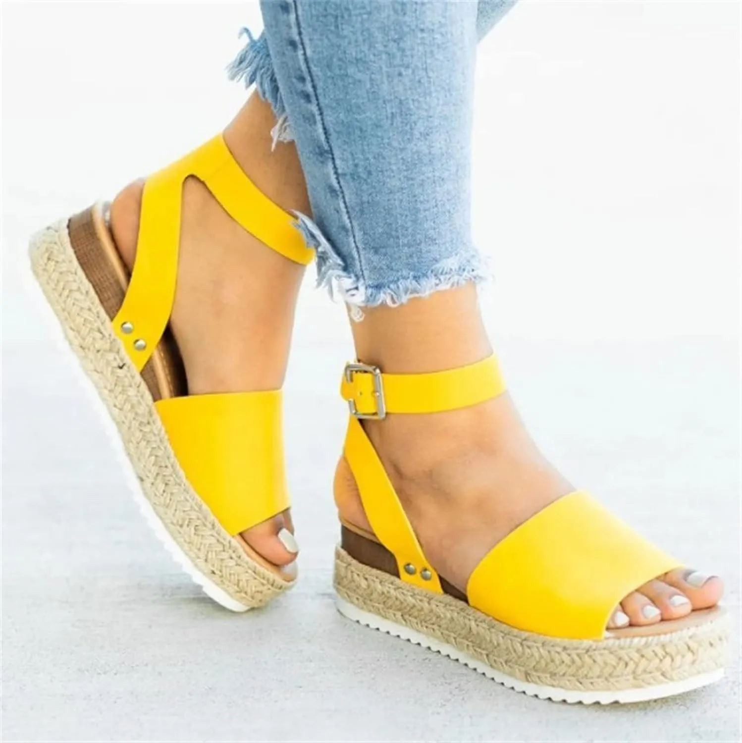 Ladmiple Wedge Sandals for Women Dressy Casual Summer Ankle Strap Open Toe High Heel Platform Slip on Espadrilles Sandal