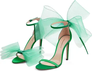 LauraVicci Women's High Heel Sandals Asymmetric Mesh Leather Bow Opened Toe Ankle Strap Lace-Up Stiletto Slip-On Evening Dress Party Wedding Shoes