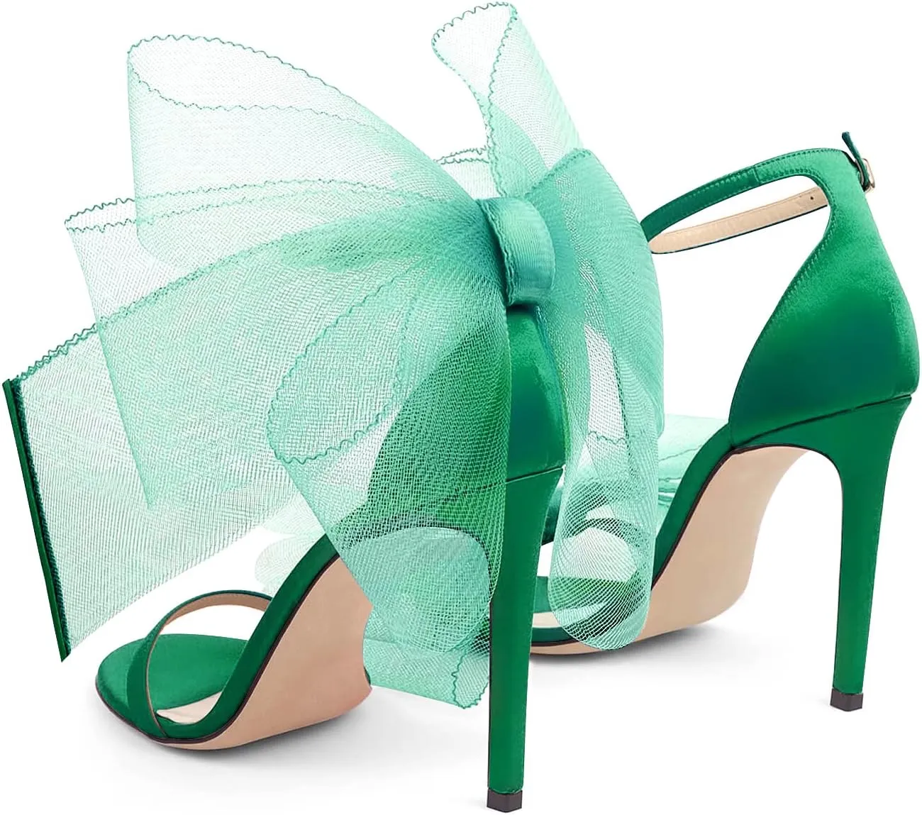 LauraVicci Women's High Heel Sandals Asymmetric Mesh Leather Bow Opened Toe Ankle Strap Lace-Up Stiletto Slip-On Evening Dress Party Wedding Shoes