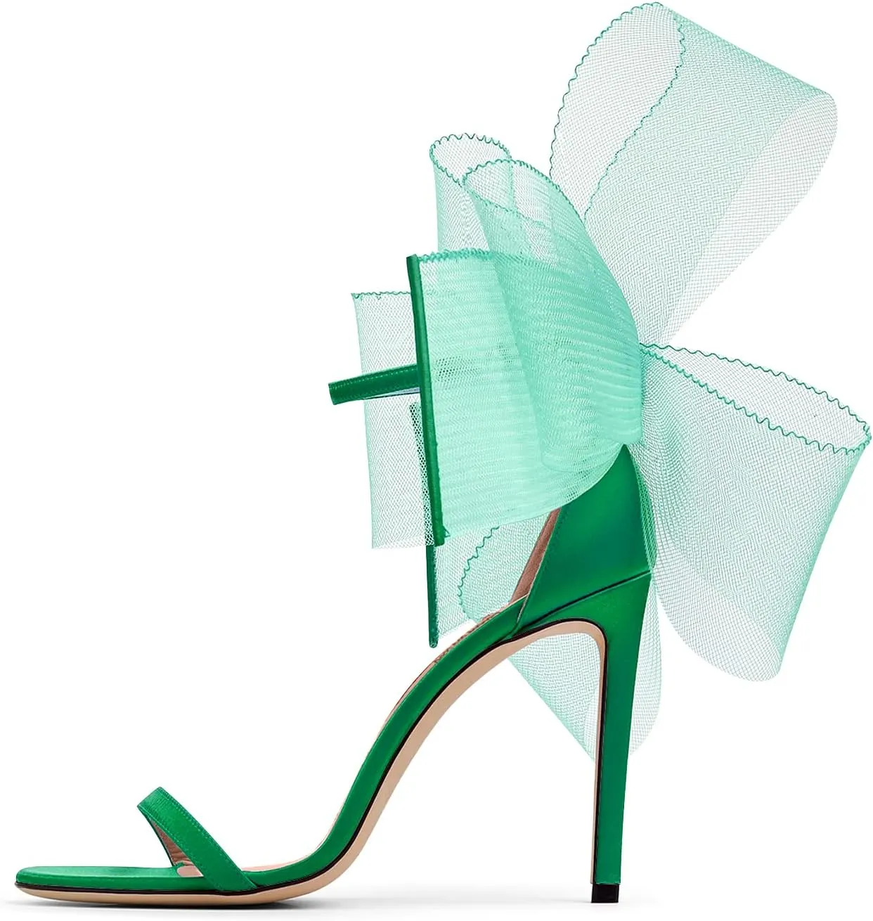 LauraVicci Women's High Heel Sandals Asymmetric Mesh Leather Bow Opened Toe Ankle Strap Lace-Up Stiletto Slip-On Evening Dress Party Wedding Shoes