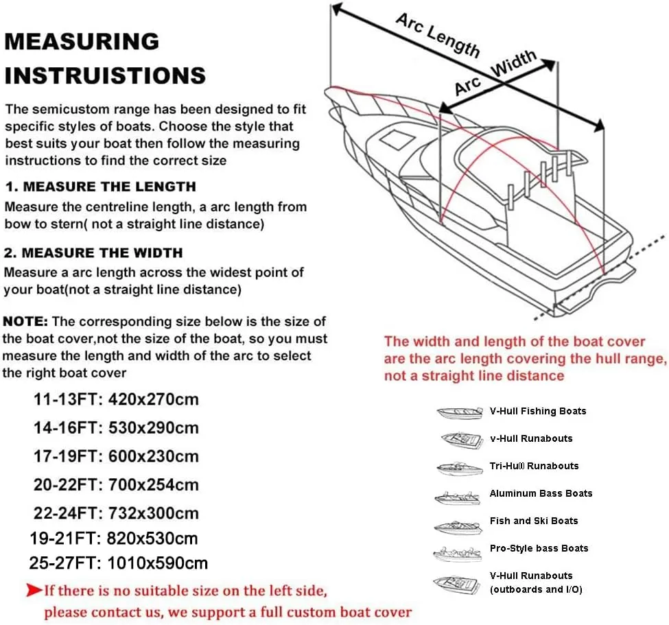 LDIW Heavy Duty 600 Polyester Oxford Boat Cover, Waterproof Durable Tear Proof All Weather Outdoor Protection UV Proof Yacht Speedboat Fishing Ski V-Hull Tri-Hull Cover Bag,21to24FT: 732 * 300CM