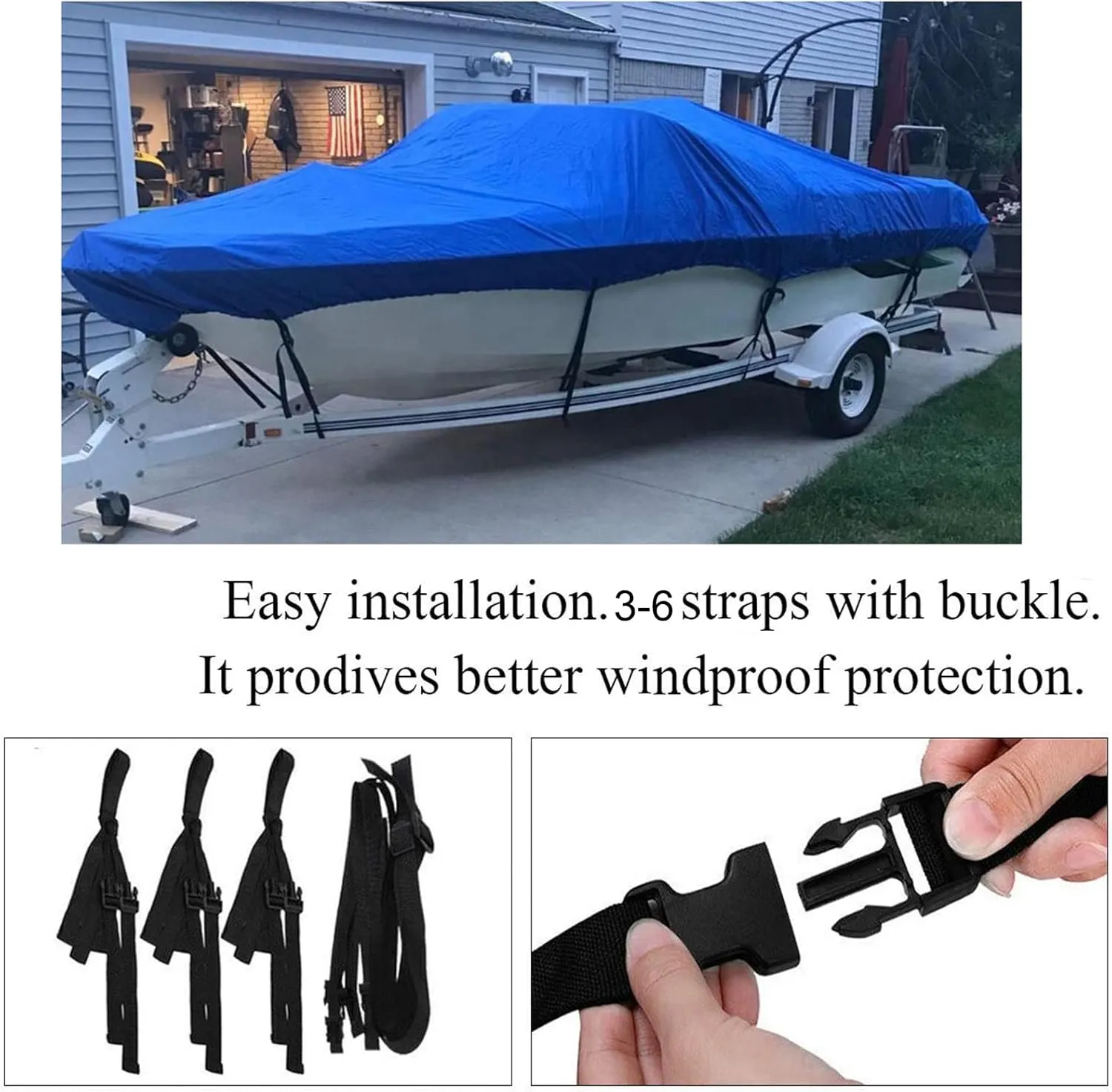 LDIW Heavy Duty 600 Polyester Oxford Boat Cover, Waterproof Durable Tear Proof All Weather Outdoor Protection UV Proof Yacht Speedboat Fishing Ski V-Hull Tri-Hull Cover Bag,21to24FT: 732 * 300CM