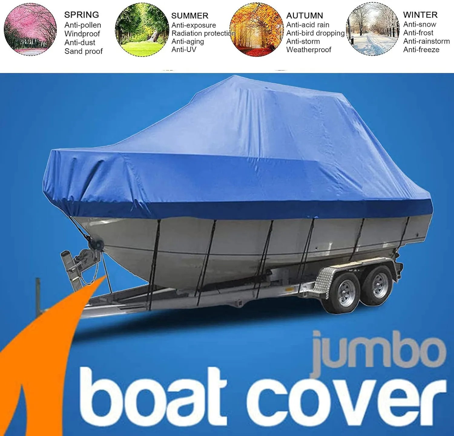 LDIW Heavy Duty 600 Polyester Oxford Boat Cover, Waterproof Durable Tear Proof All Weather Outdoor Protection UV Proof Yacht Speedboat Fishing Ski V-Hull Tri-Hull Cover Bag,21to24FT: 732 * 300CM
