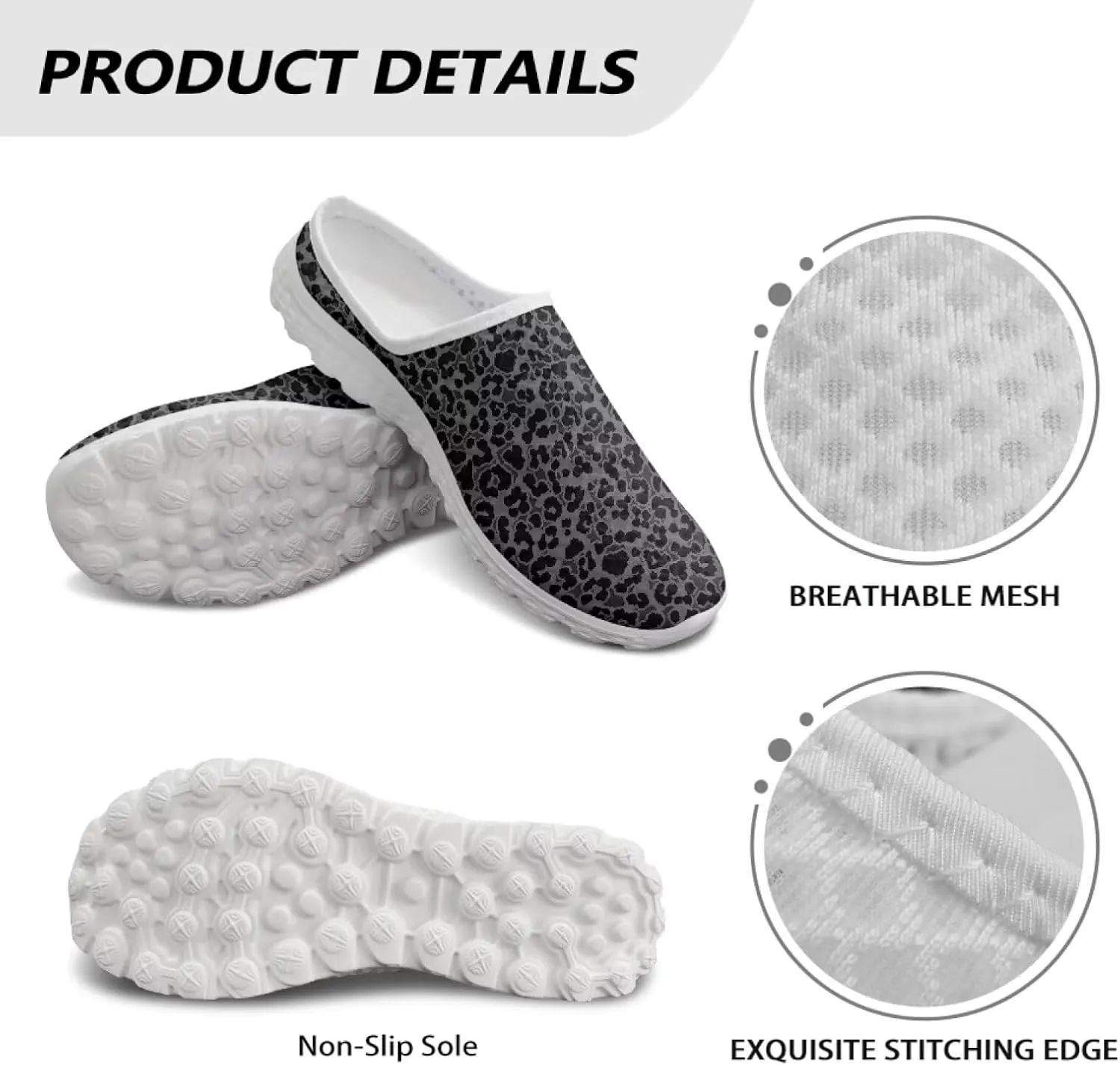Leopard Print Mule Shoes for Women Slip on Low Top Garden Clogs Mesh Loafers EVA Sole Mule Sneakers US6-13.5
