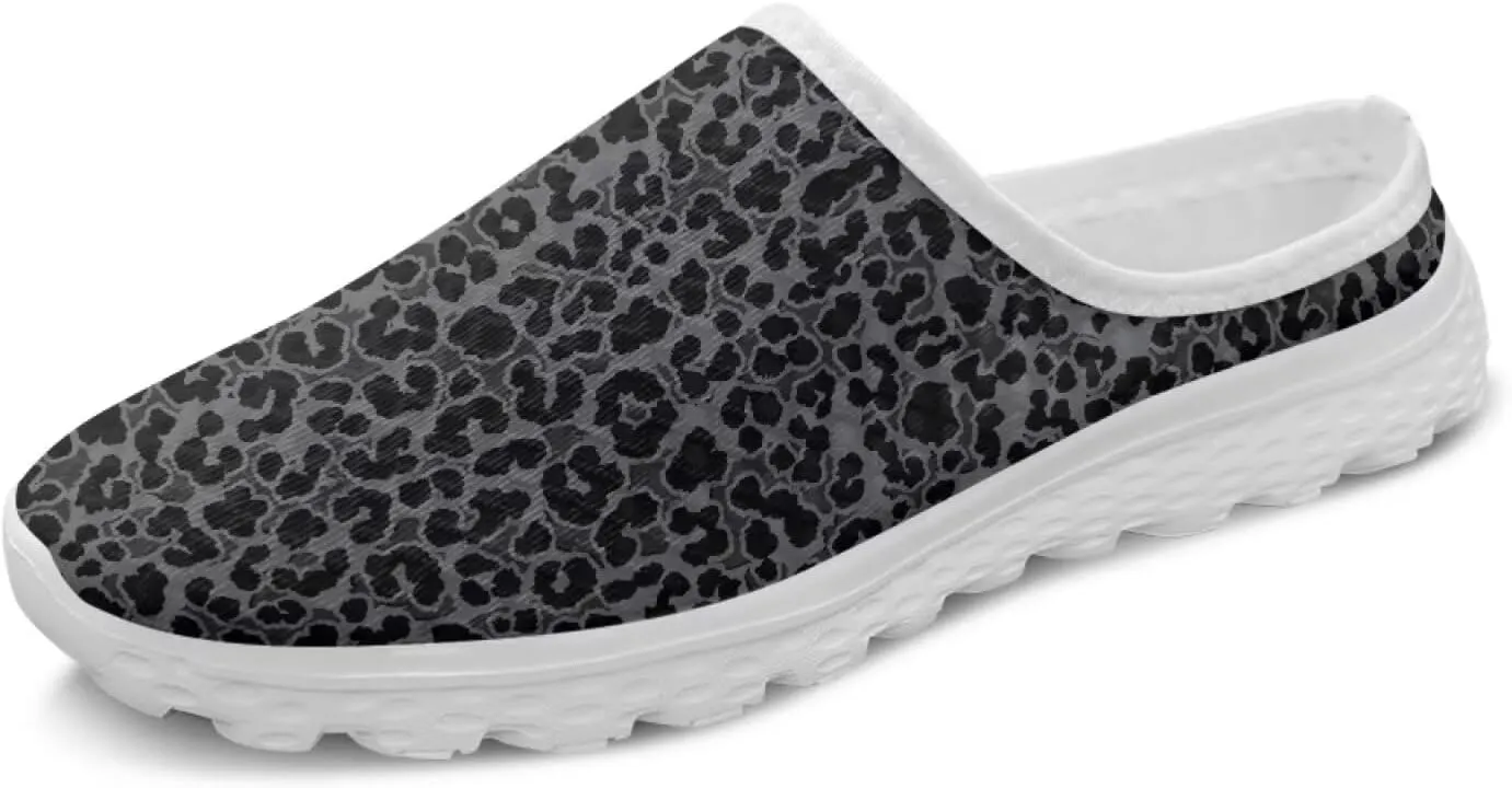 Leopard Print Mule Shoes for Women Slip on Low Top Garden Clogs Mesh Loafers EVA Sole Mule Sneakers US6-13.5