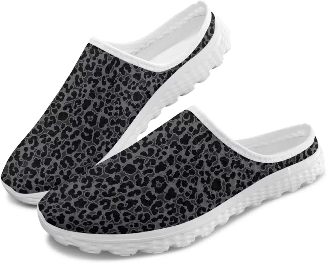 Leopard Print Mule Shoes for Women Slip on Low Top Garden Clogs Mesh Loafers EVA Sole Mule Sneakers US6-13.5