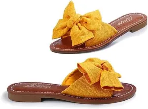 Liliana Women's Clarissa-1 Faux Croc Footbed Bow Accent Strap Flat Slip On Sandals