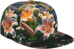 Lilies in Bloom Textile Prints Adult one Size fits All Baseball Cap, Classic Style for Both Men and Women Black