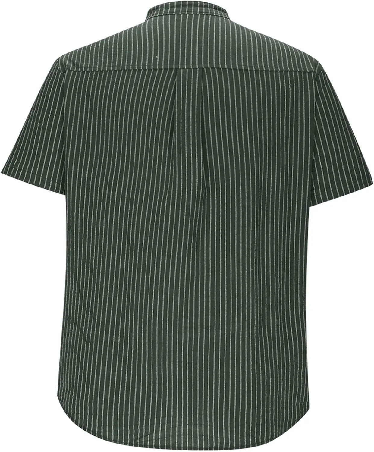 Linen Shirts for Men Short Sleeve Band Button Collared Striped Shirt V Neck Casual Stylish Summer Beach Outift Loose Fit