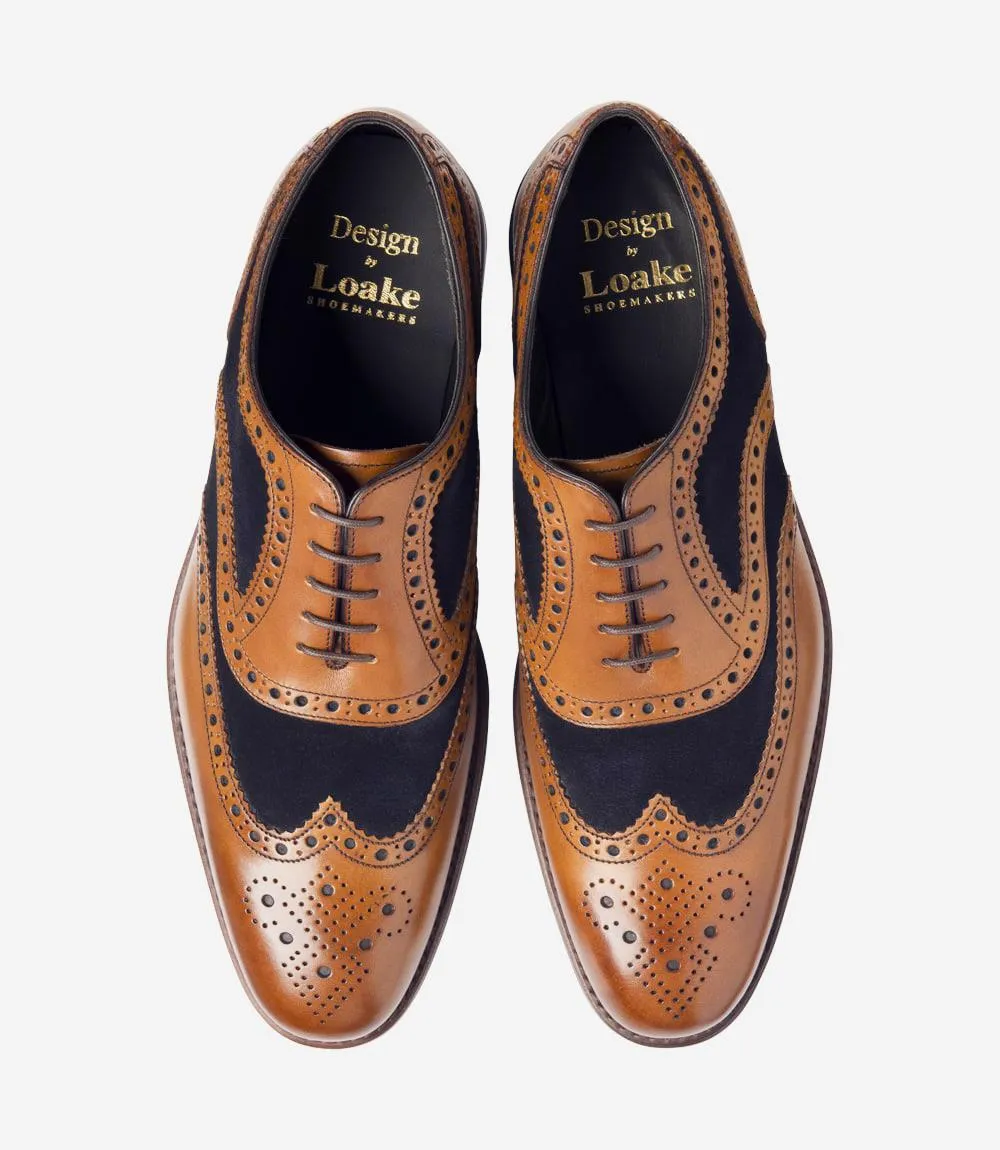 LOAKE KERRIDGE TAN-NAVY OXFORD BROGUE RUBBER SOLE F-MEDIUM